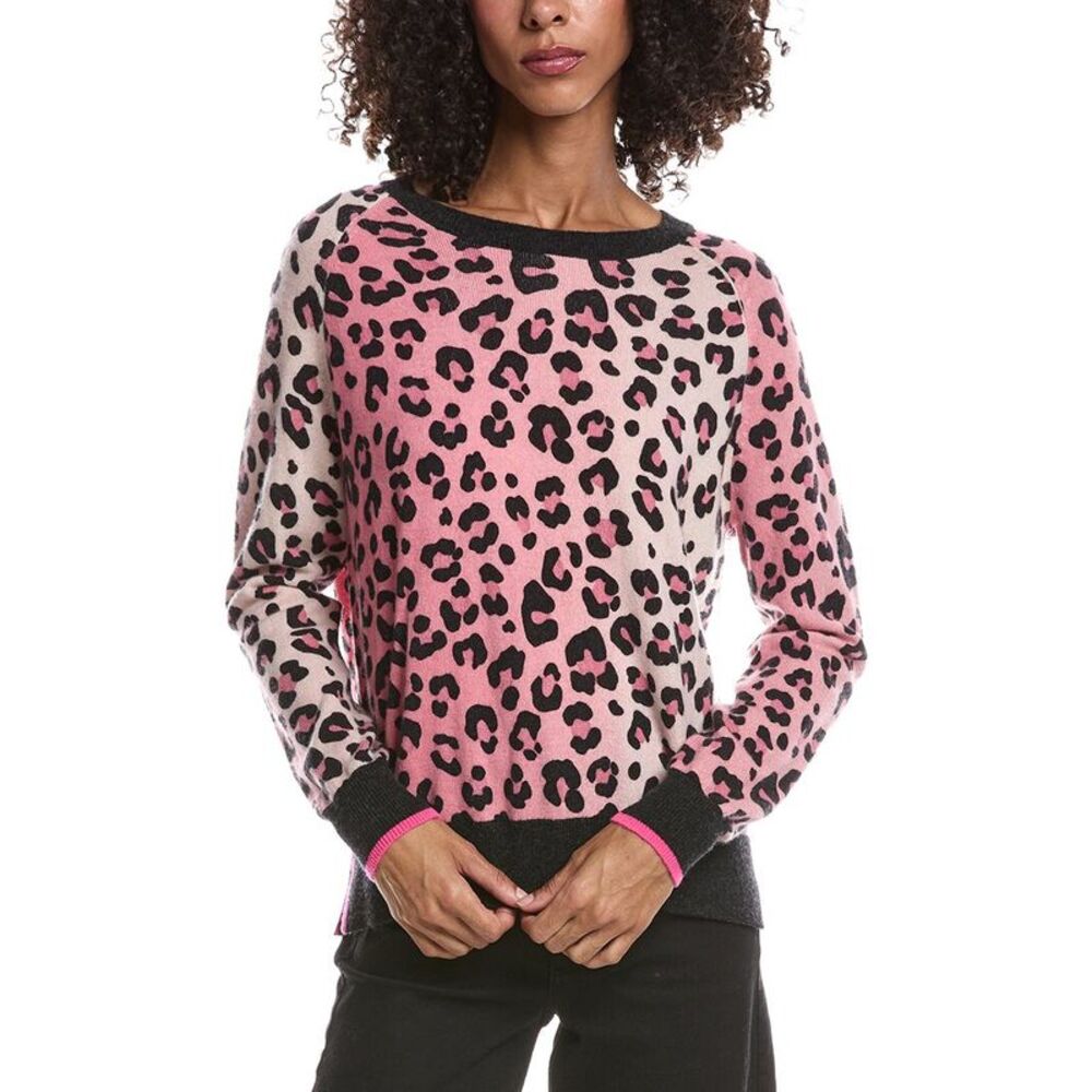 Brodie Cashmere Womens  Lauren Leopard 100% Cashmere Sweater, Pink